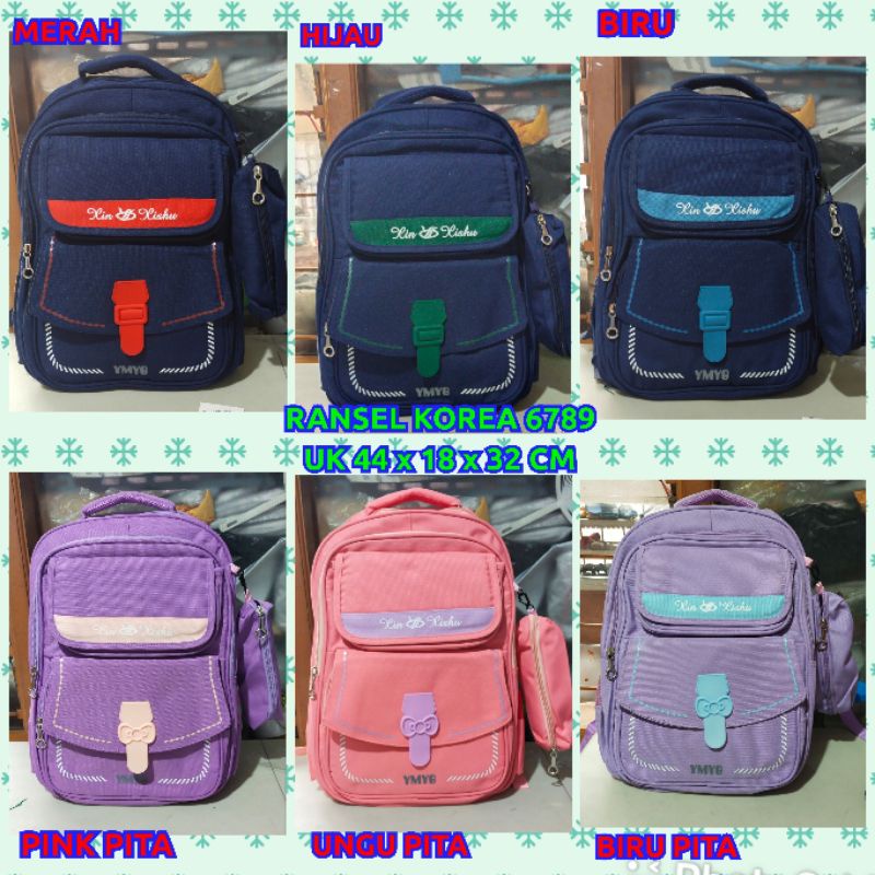 tas ransel Korea anak kode 6789/YQ 2128/666-4 import unisex anak perempuan dan anak laki laki TK SD SMP SMA bahan parasut/kanvas parasut