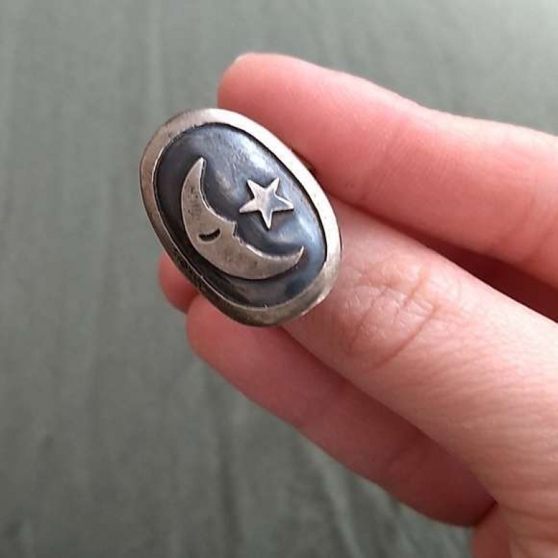 [X C Perhiasan] Hip Hop Rock Retro Wanita Fashion Bulan Cincin Pesta Perhiasan Aksesoris