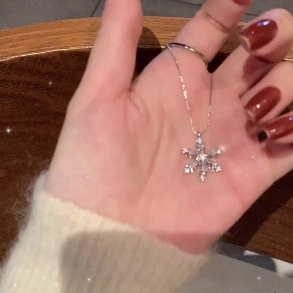 Hello Kalung Rantai Sterling Silver 925 Dengan Liontin Snowflake Gaya Korea Untuk Wanita