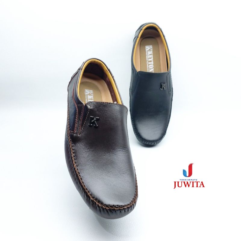 Sepatu santai pansus moccasin kulit pria cowok merk Keyton