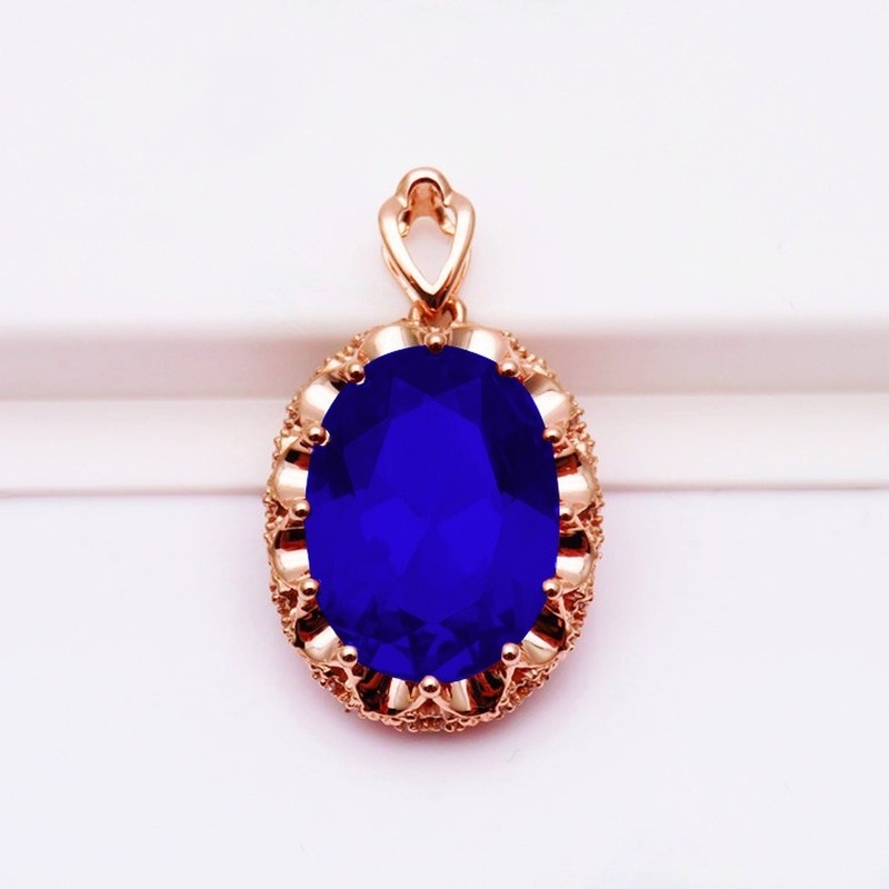 [Ready Stock]Fashion Hollowed-out Lace Inlaid Colored Gemstone Pendant 18K Rose Gold Plated Necklace