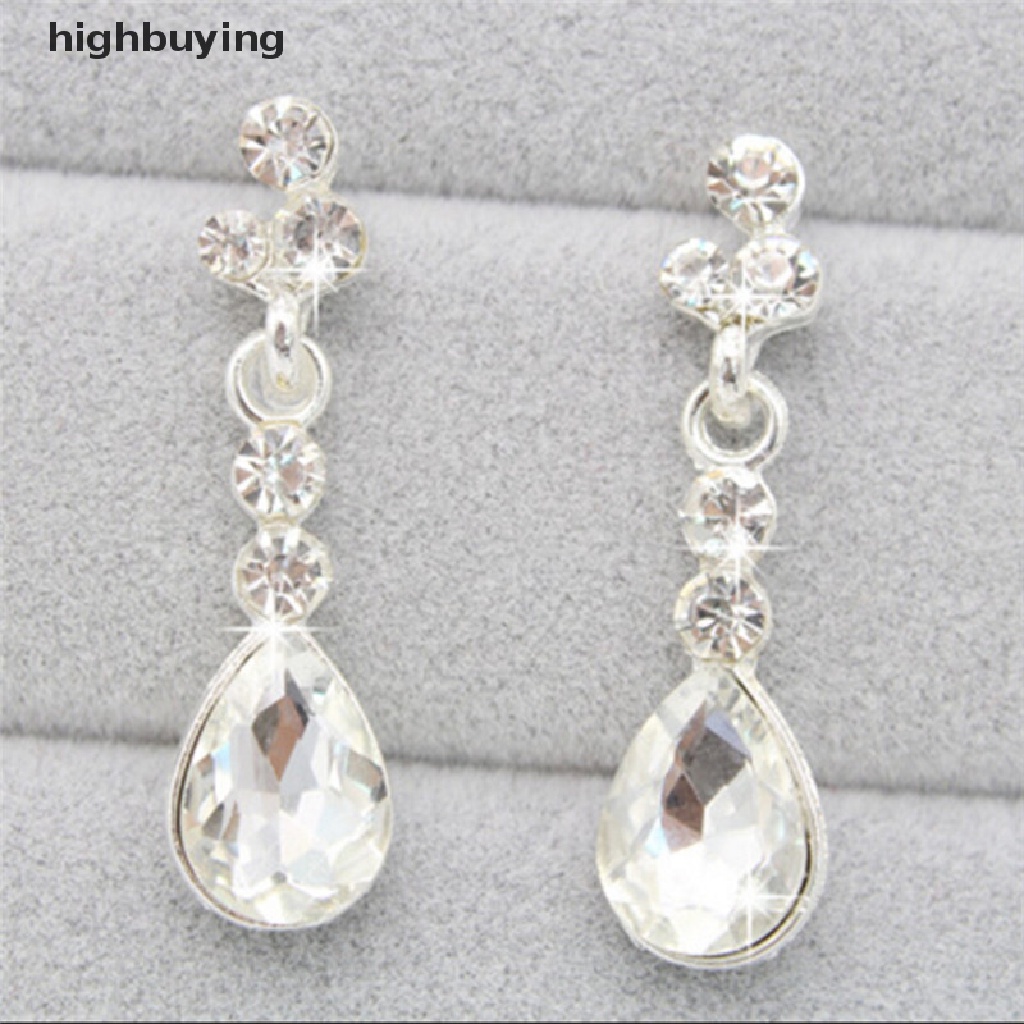 Hbid Set Kalung + Anting Tusuk Silver Wanita Hias Kristal Berlian Imitasi Untuk Pernikahan