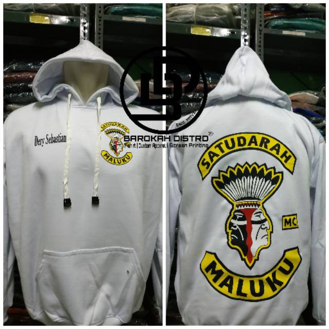 Sweater Hoodie Zipper SATU DARAH MALUKU MC terlaris - putih