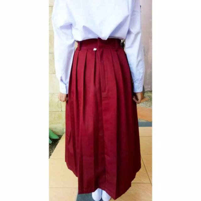 Rok seragam SD plisir panjang merah karet Litton bahan adem uk 2-12 / rok sekolah panjang merah