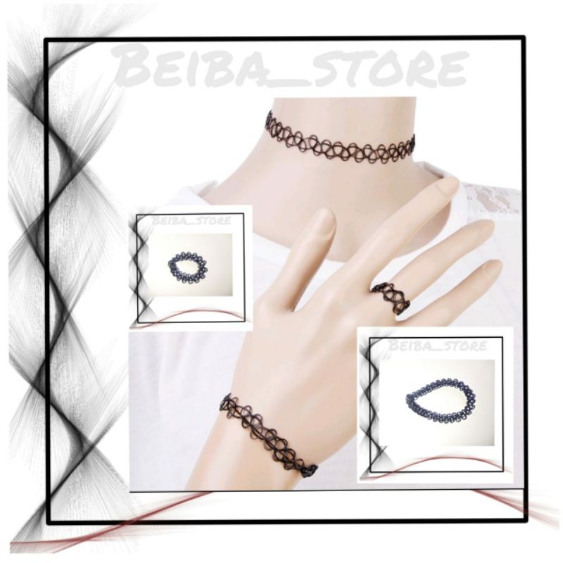 Tatto Choker Set Gelang, Kalung, Cincin/ Gelang Tatto Kpop / Kalung Tatto Korean Stylis Hits Modis