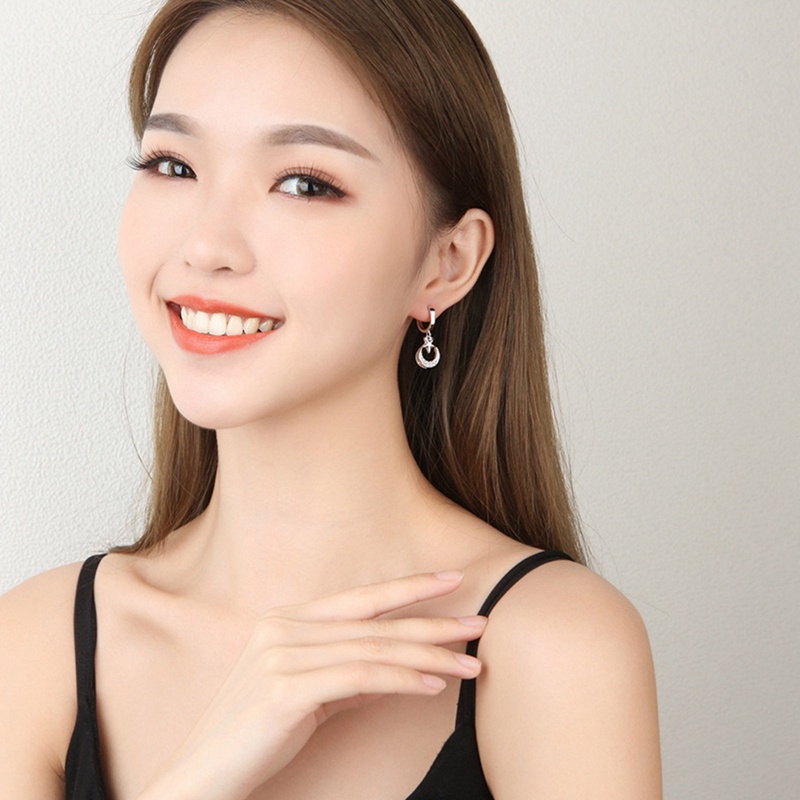 Anting Juntai Bentuk Bulan Bintang Bahan 925 Sterling Silver Untuk Wanita