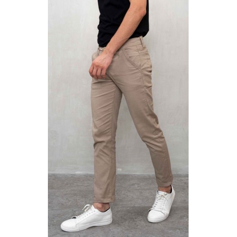 CELANA CHINO Panjang pria Slimfit KERJAHARIAN Santai Casual Formal Hitam Abu Cream Mocca Size 27-38