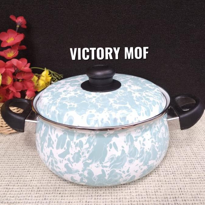 Open DS] Panci Enamel Kedaung 20cm Handle Plastik Seaglass Swirl (Blirik Tosca)
