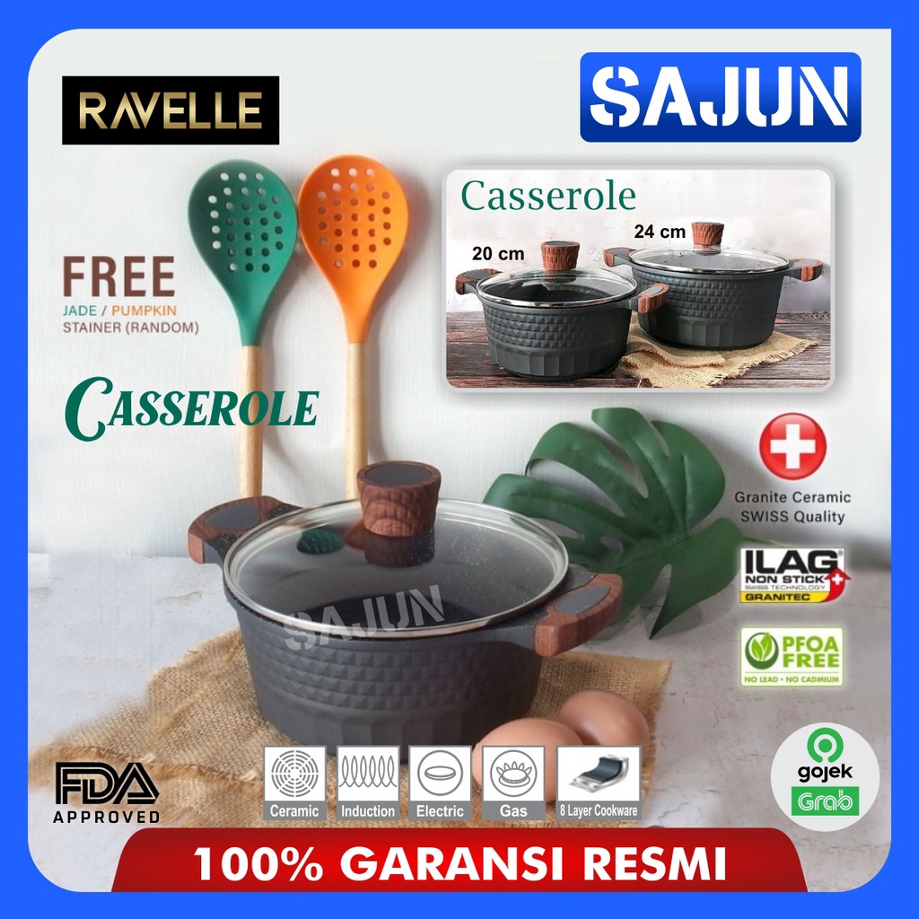 RAVELLE ROYALE Casserole with Lid 20 Cm/24 Cm Panci Dengan Tutup Kaca