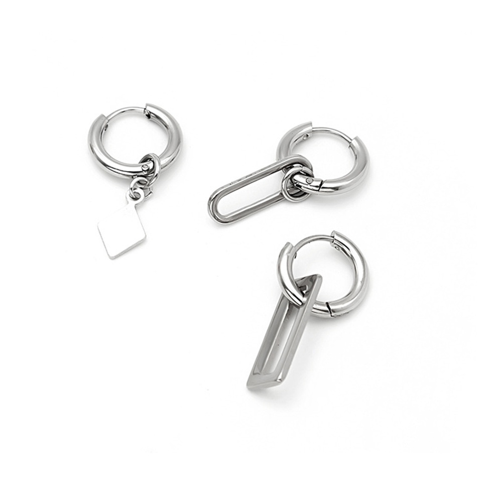 1 Pc Anting Hoop Bahan Stainless Steel Bentuk Persegi Geometris Gaya Gothic Hip Hop Untuk Pria Dan Wanita