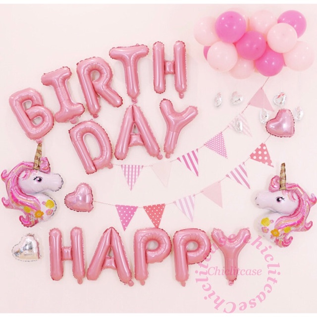 Paket Set birthday unicorn pink balon party pony