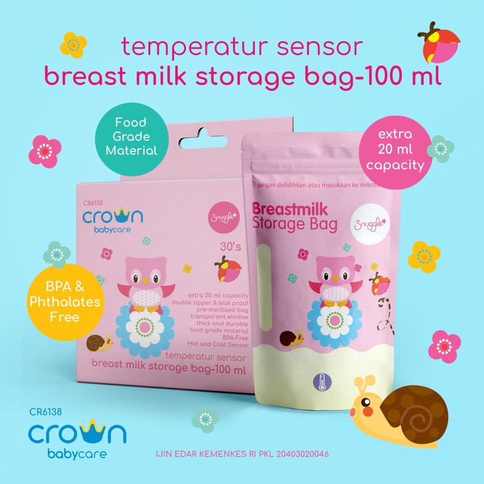 Crown Kantong Asi Steril 120ml isi 30pcs Temperatur Sensor - Breastmilk Storage Bag 120ml ASOKA