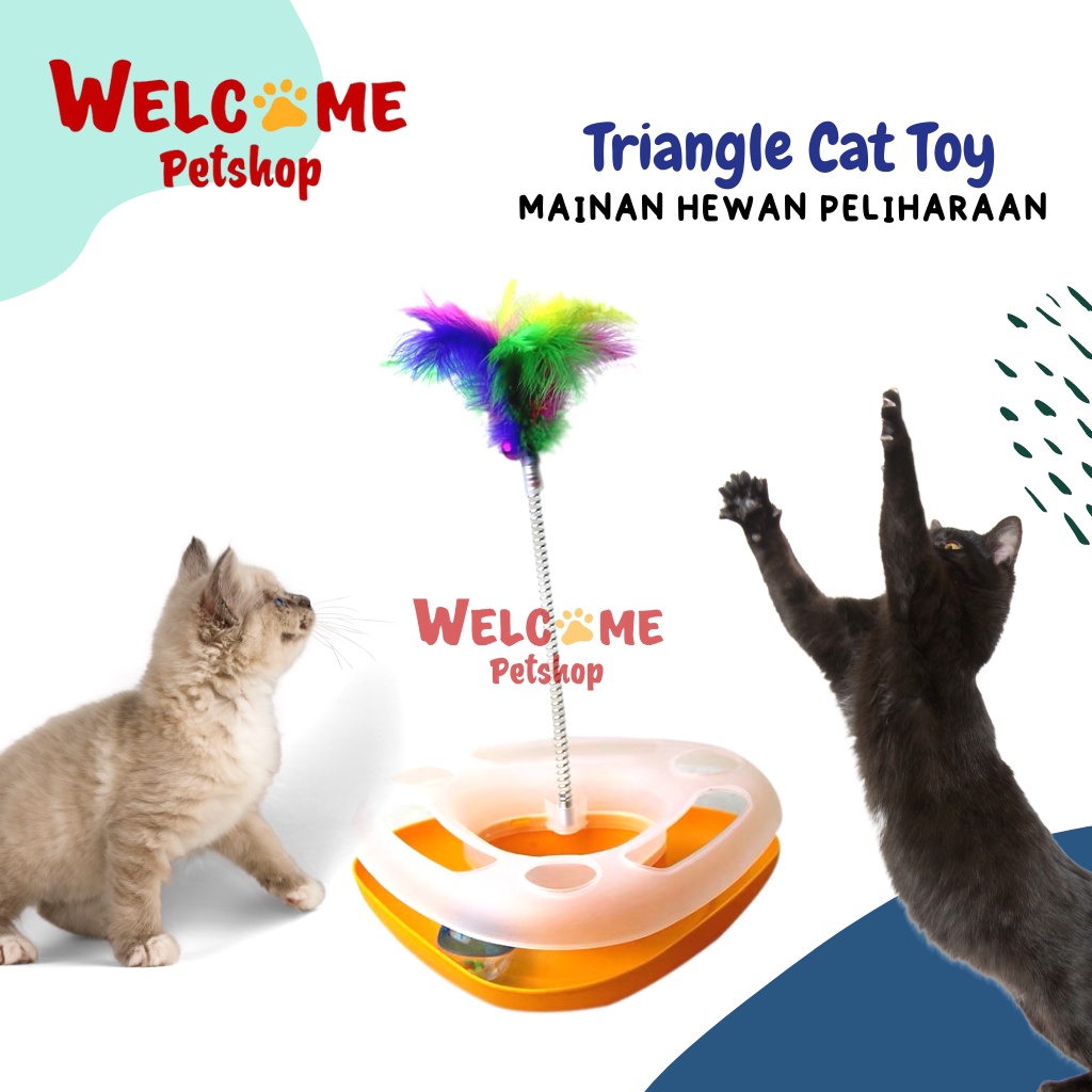 Triangle Cat Toy Mainan Kucing Bola Tangkai Bulu Interaktif