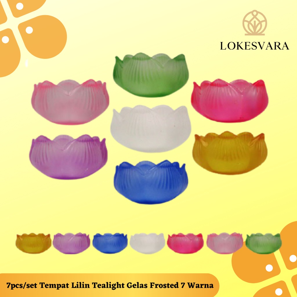 Tempat Lilin (Candle Holder) Tealight Gelas Frosted 7pcs/set 7 Warna