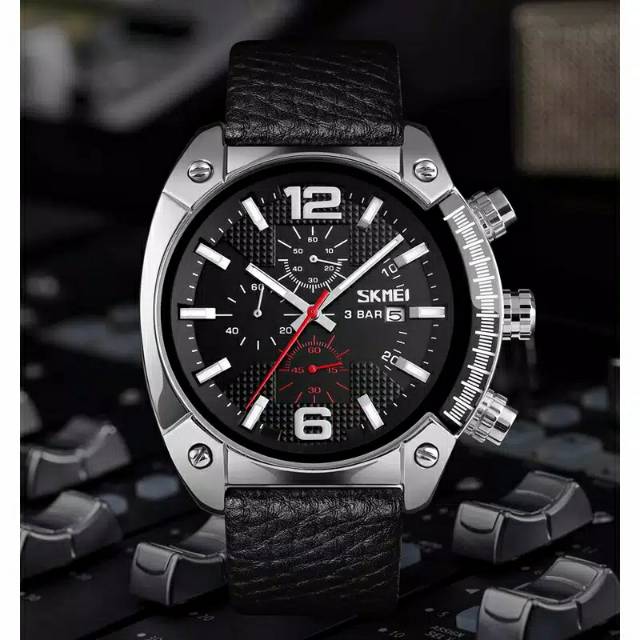 Jam Tangan Pria Skmei CBCH Silver Jam Tangan Skmei Jam Tangan Kulit Pria Jam Tangan Cowok Embos JM54