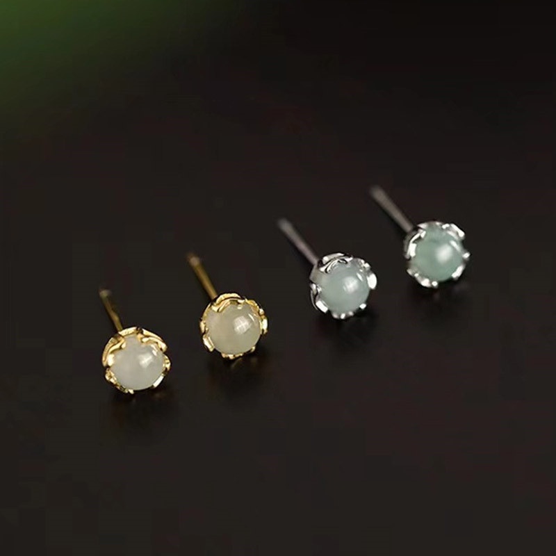 Anting Stud Giok Hetian Natural Bentuk Persegi Untuk Wanita