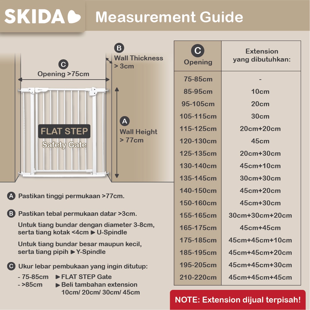 SKIDA Flat Step Extension 45cm Safety Gate Pagar Pengaman Bayi Anak Baby Fence