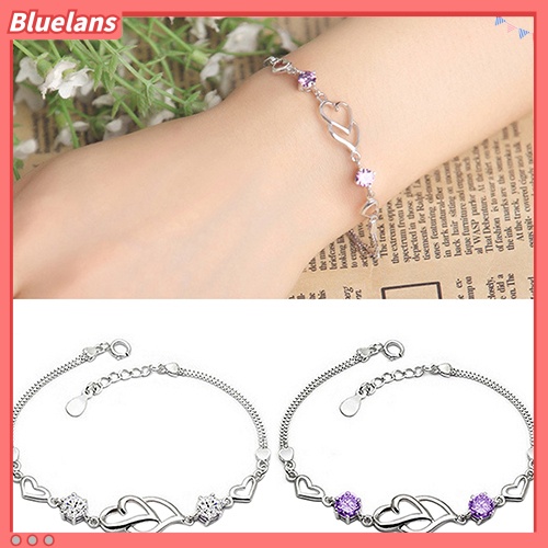 Bluelans Women 925 Sterling Silver Bracelet Rhinestone Love Heart Chain Bangle