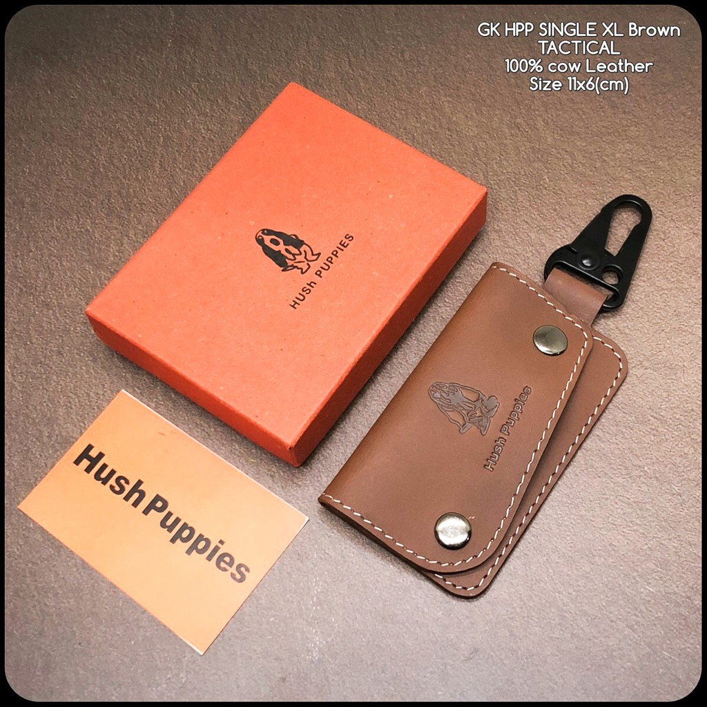 gantungan kunci hushpuppies SINGLE XL TACTICAL brown kulit sapi asli dompet stnk