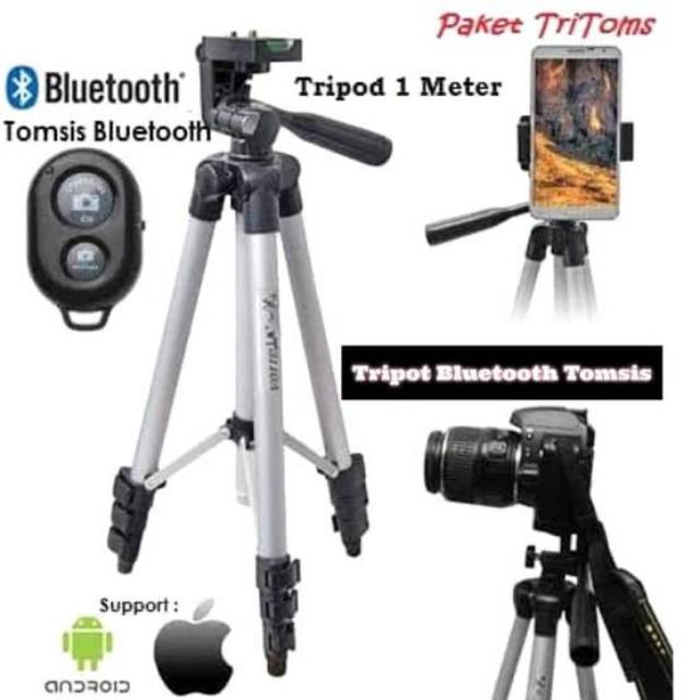 Tripod 1 meter plus bluetooth, holder hp dan holder tablet max 11 inch