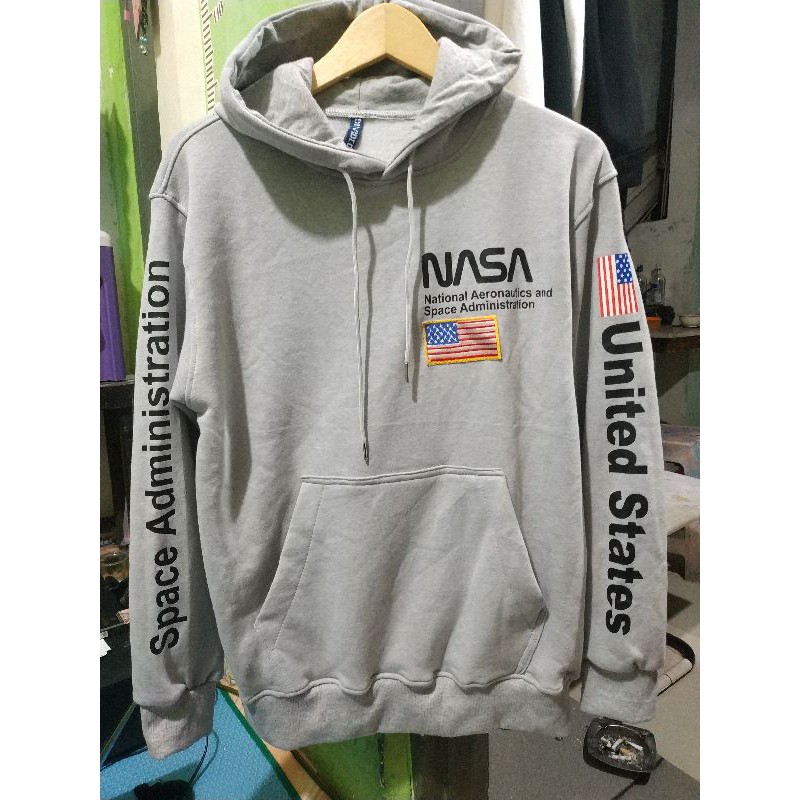 Hoodie Nasa Flag Grey Jaket Pria Wanita Free Paper Bag