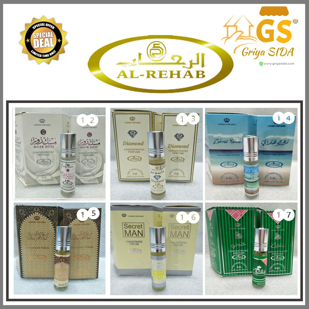 Parfum al rehab roll on 6ml ecer dan grosir Minyak wangi al rehab Import Non Alkohol 40 aroma