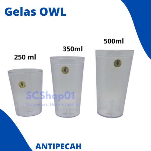 Gelas Akrilik Owl Gelas Plastik Anti Pecah Gelas Minum Bening PREMIUM