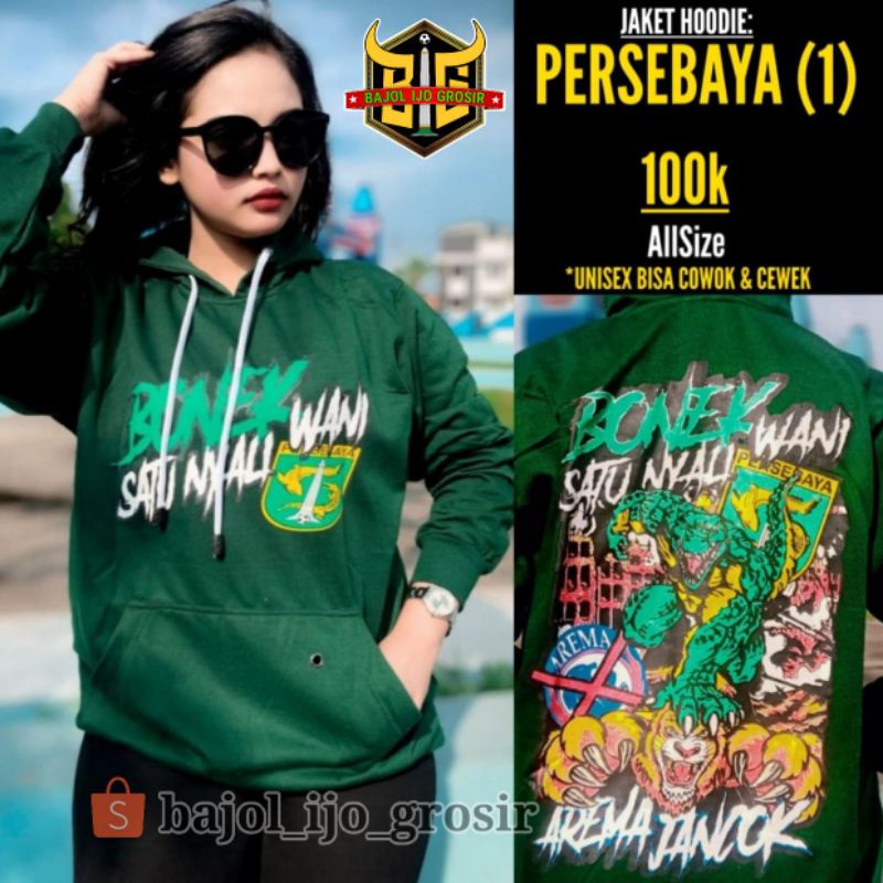 Jaket Persebaya No.1 Versi Rasis AREMA JANCOK Hijau Bonek Bonita Terbaru 2023