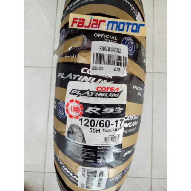 BAN LUAR CORSA PLATINUM R93 120/60 RING 17 TUBELESS