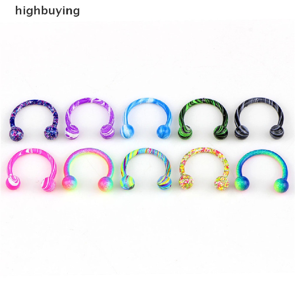 Hbid 10PCS Anting Tindik Bibirhidungtelinga Bentuk Tapal Kuda Bahan Stainless Steel