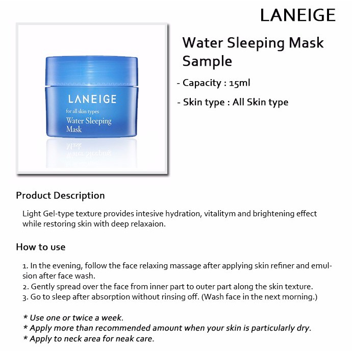 [PROMO SPESIAL] Laneige Water Sleeping Mask BLUE &amp; LAVENDER 15ml (KEMASAN BARU) 100% ORIGINAL KOREA