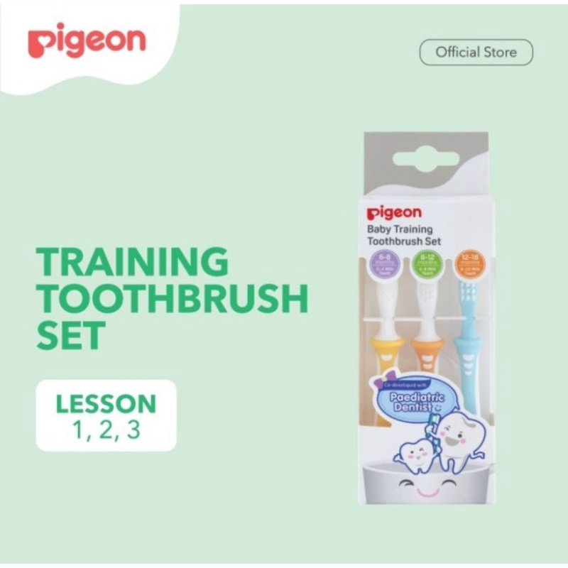 Pigeon Baby Training Toothbrush Bayi / Sikat gigi bayi /LESSON 1, 2, 3 dan Toothbrush Set