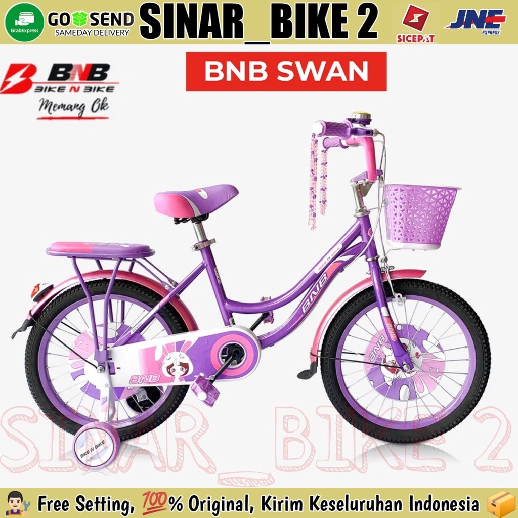 Sepeda Anak Perempuan BNB SWAN Ukuran 16 &amp;18 Inch Keranjang