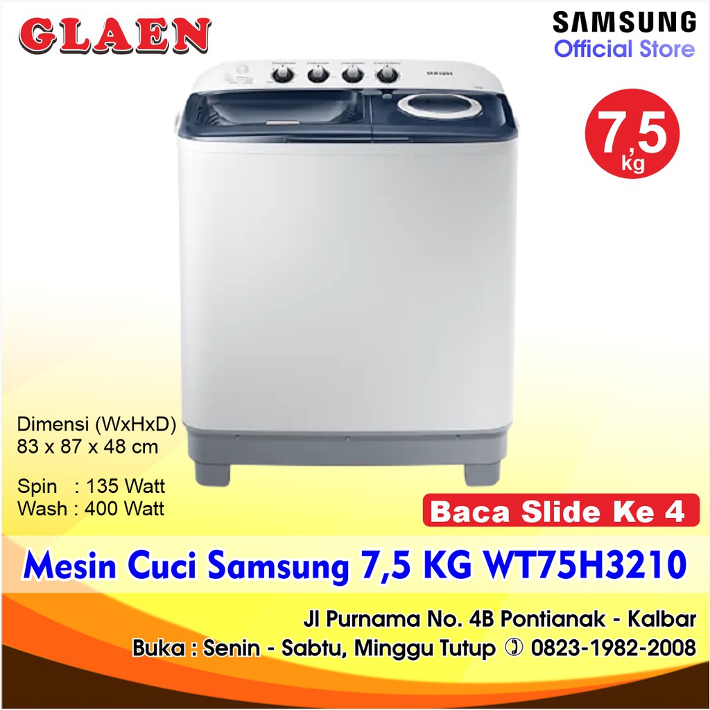 Mesin Cuci Twin Tub Manual Samsung 7,5 KG WT75H3210 | Samsung 75H321 Mesin Cuci 2 Tabung Manual