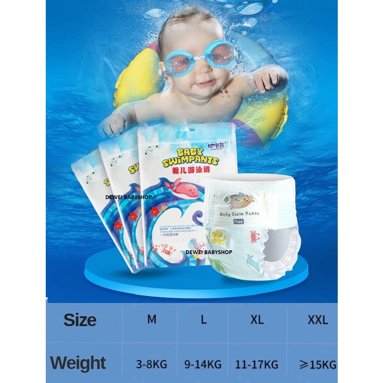 Popok Celana Renang Anak Bayi Tahan Air ( Baby Swim Diaper Pants Disposable Waterproof / Popok Berenang  Sekali Pakai )