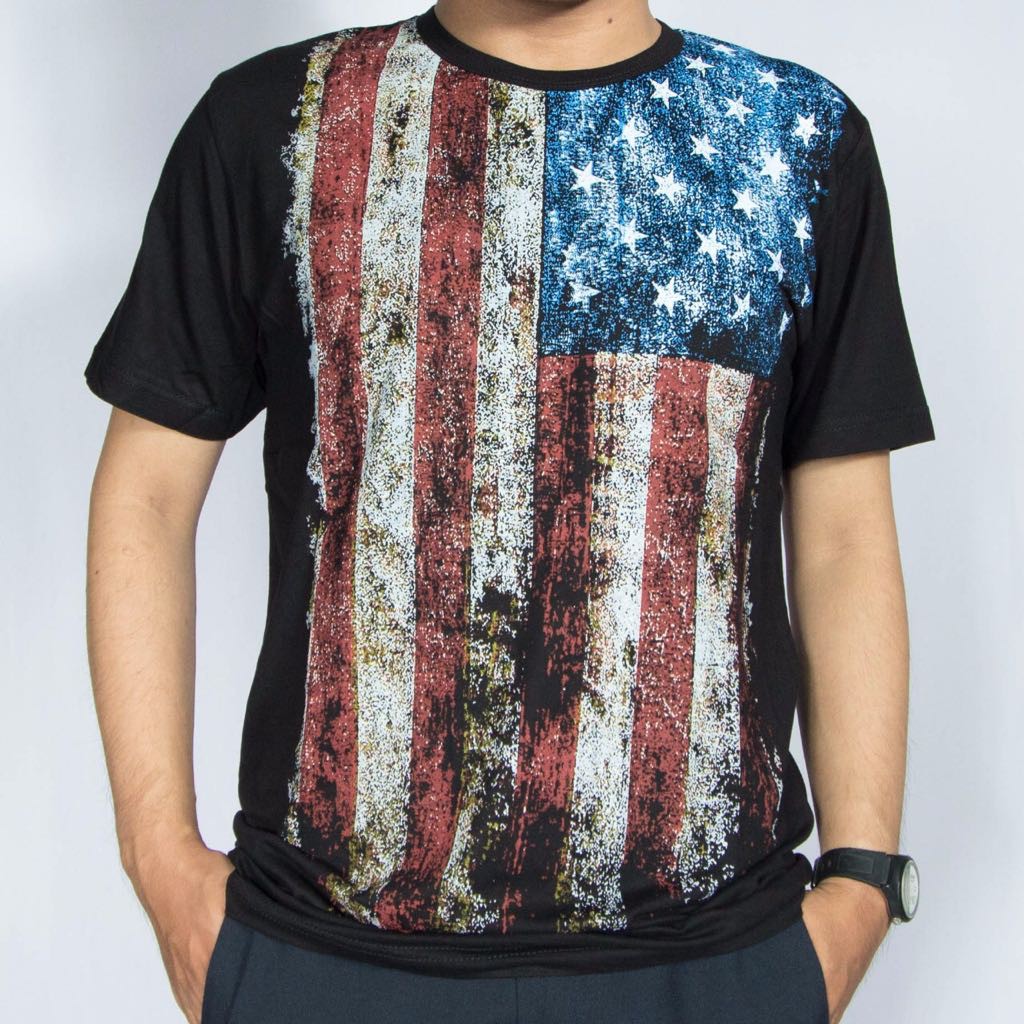 Kaos Baju Tshirt Bendera Amerika USA Premium Quality Big Size Jumbo XL-XXXL Rhymes