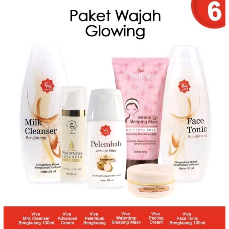 PAKET VIVA WAJAH GLOWING & WHITENING with COLLAGEN, UV FILTER, NIACINAMIDE, VIT B3,C