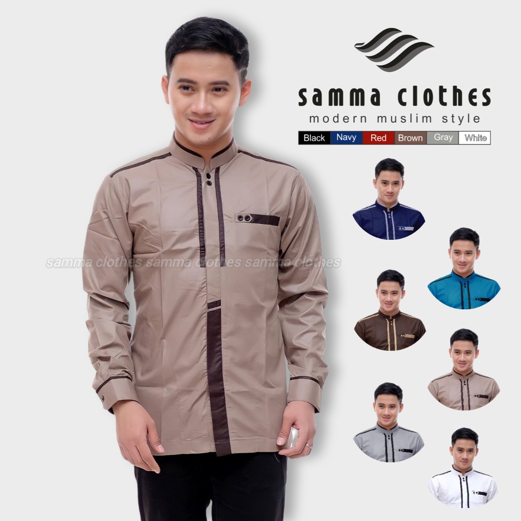 Baju koko pria dewasa warna coklat katulistiwa baju koko lengan panjang koko elrumi