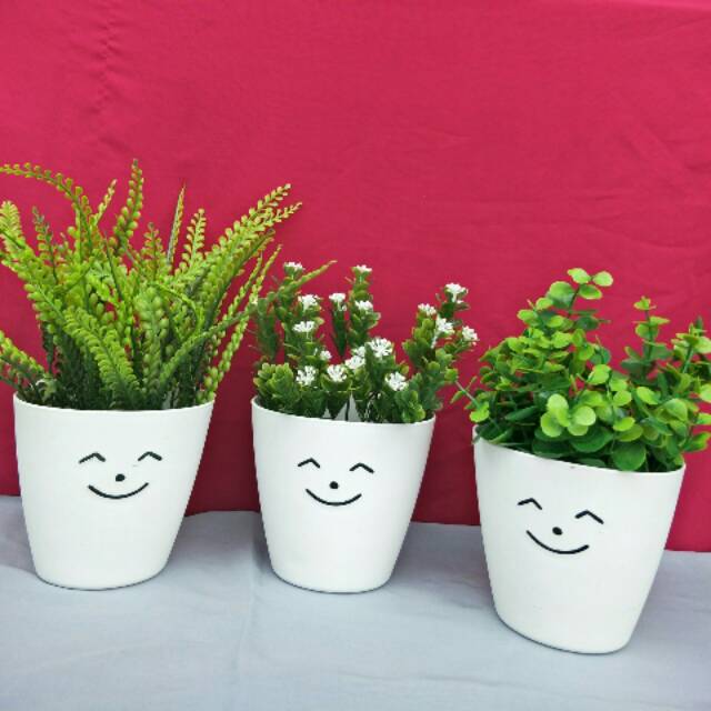Pusat Grosir Set Bunga Plastik Aneka Daun Dengan Pot Plastik Smile Dinding OnB39jSraYGRG