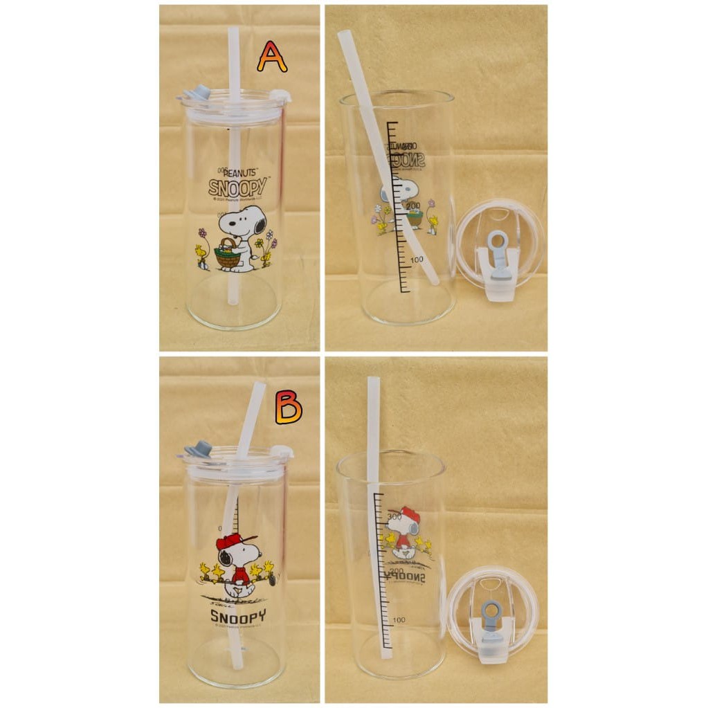 TOODLER CUP - STRAW CUP TINGGI (GELAS KACA) ORI SNOOPY 300 ML  (6X13)