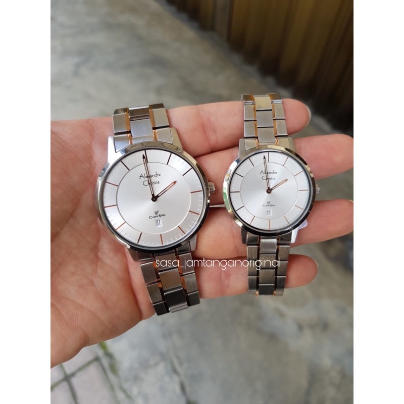 Jam Tangan Alexandre Christie Ac 8639 Original Silver Rosegold Couple