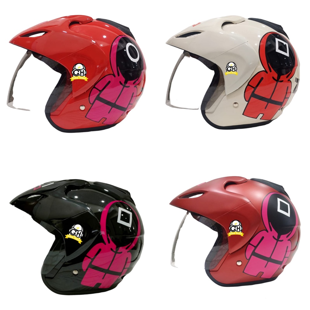 HELM HALF FACE MOTIF SQUID GAME HALF FACE MURAH SNI SATU KACA