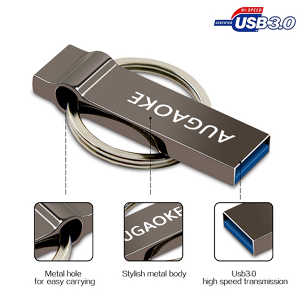 (Huluboy) Augaoke 8 / 16 / 32 / 64 / 128GB Flash Disk USB Plug &amp; Play Portable Bahan Metal Untuk Komputer