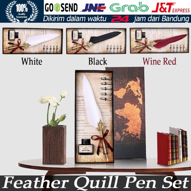 

Pulpen Bulu Pena Fountain Kaligrafi Stainless Vintage Retro dengan Kotak Alat Tulis Pena Hadiah Font