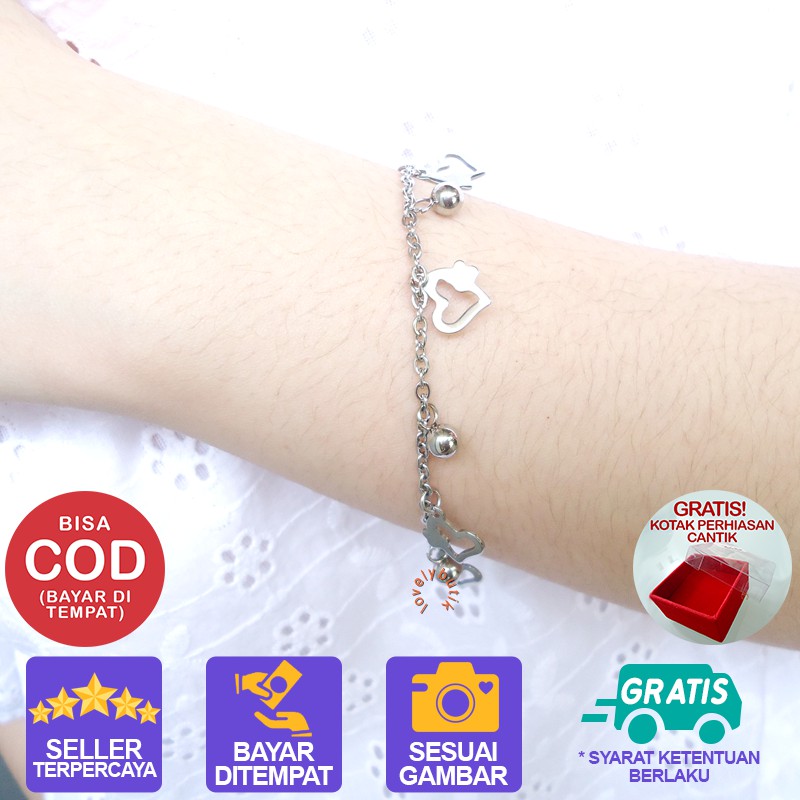 Lovelybutik Gelang Tangan Titanium Anti Karat Sofi4 Gelang Anti Luntur Selamanya Model Gandulan Love