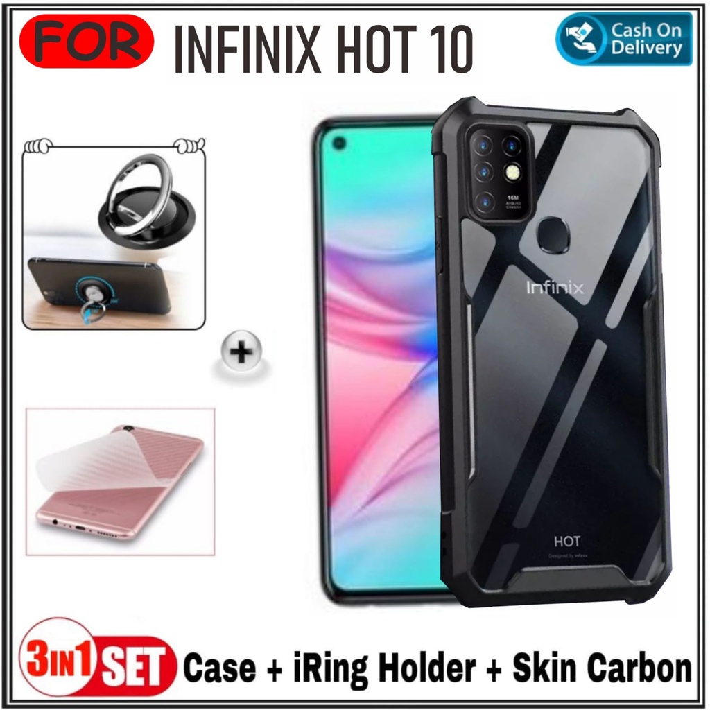 Mondi Store Case Infinix Hot 10 Soft Hard Tpu HD Tranparan Free Garskin Carbon Casing Cover