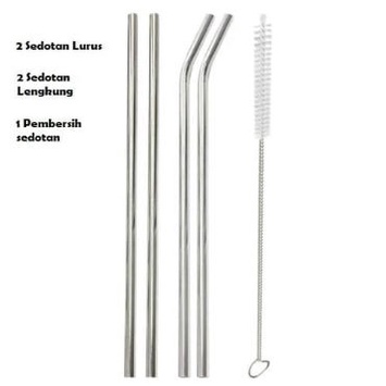 SEDOTAN STRAW STAINLESS STEEL SET 5 IN 1 REUSABLE LURUS BENGKOK SIKAT