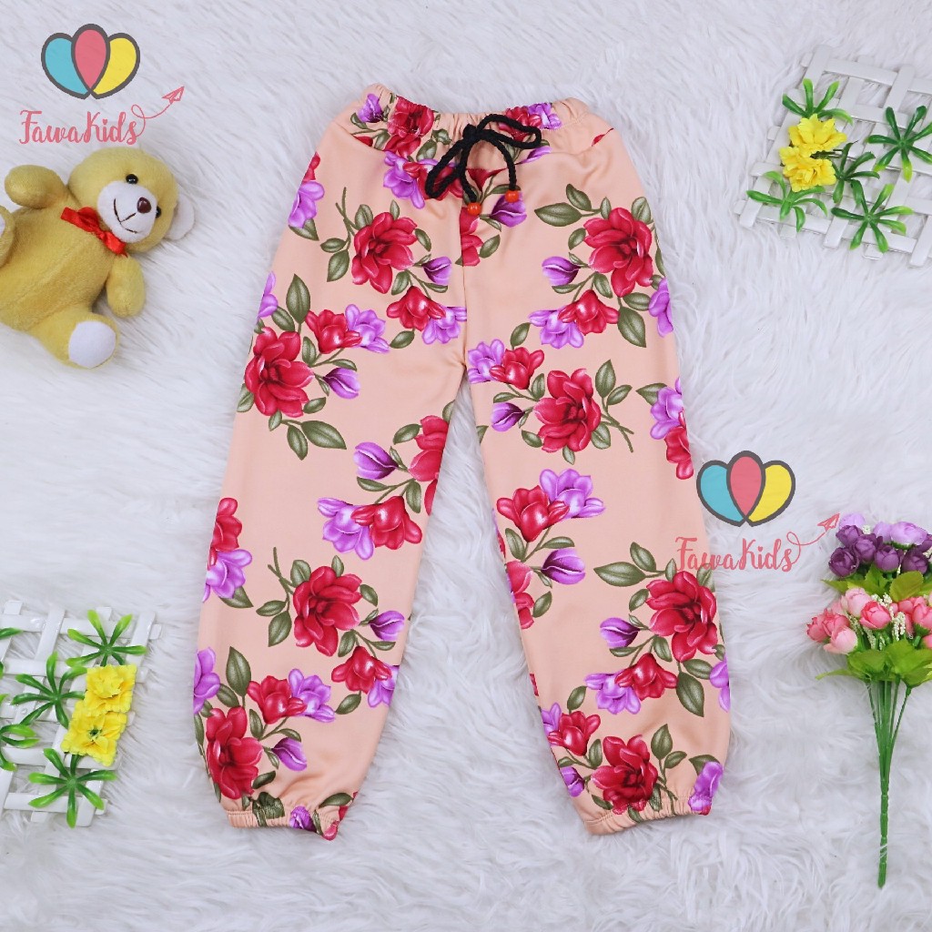 Jogger Bunga uk 8-10 Tahun / Scuba Premium Celana Panjang Anak Perempuan Joger Pants Import Cewek