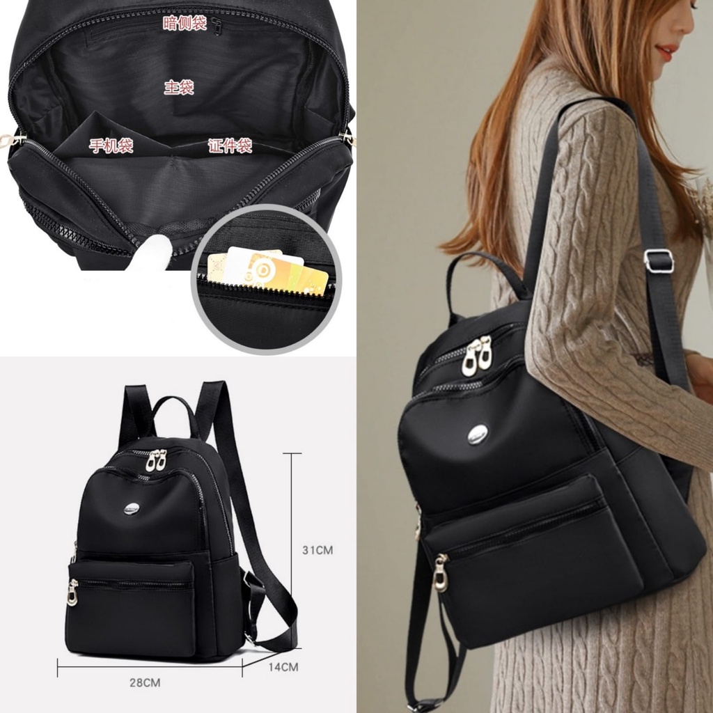 TAS RANSEL WANITA BACKPACK IMPORT TA651B5 REMAJA AIR HITAM KEKINIAN ANTI SIMPLE RALDINE KOREA GENDONG PUNGGUNG SEKOLAH KULIAH KERJA BRANDED