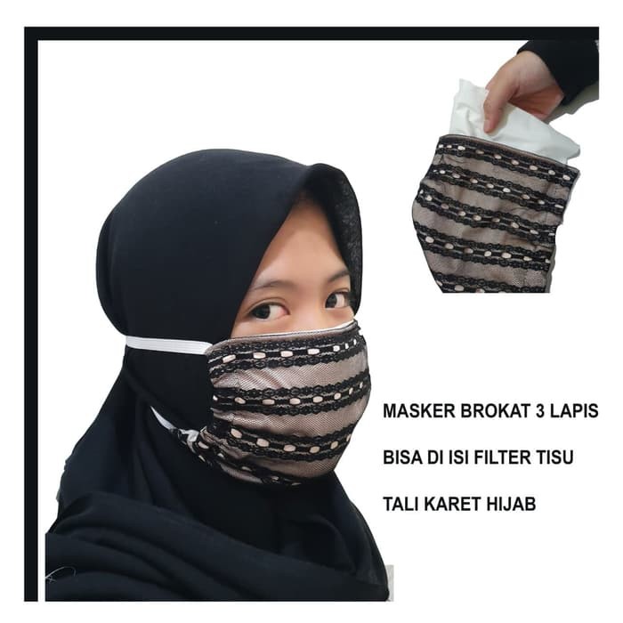 Promo Masker Kain Anak Brukat Tali Karet Hijab Bisa Diisi TISU FILTER Murah Murah